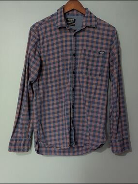 Jack & Jones Men's Blue & Pink Check Button-Up Shirt 90s Grunge Gorpcore